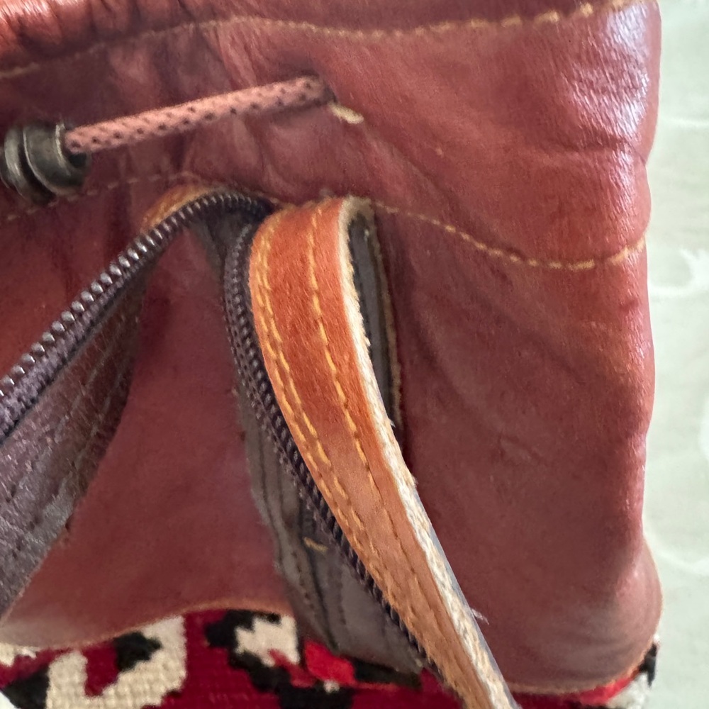 Brown And Red Patterned Leather Drawstring Bag/Ba… - image 5